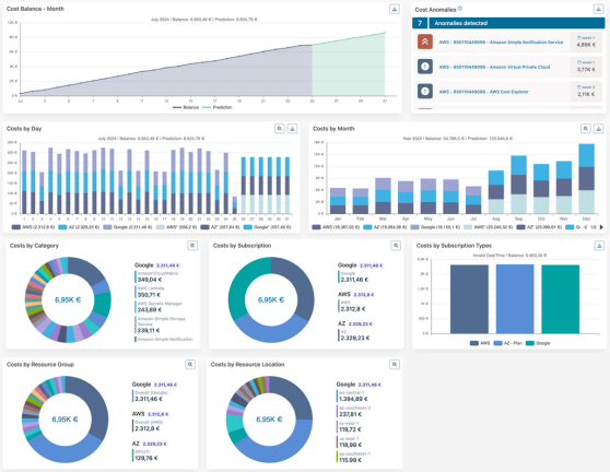 Dashboard riassuntiva dei grafici dei costi